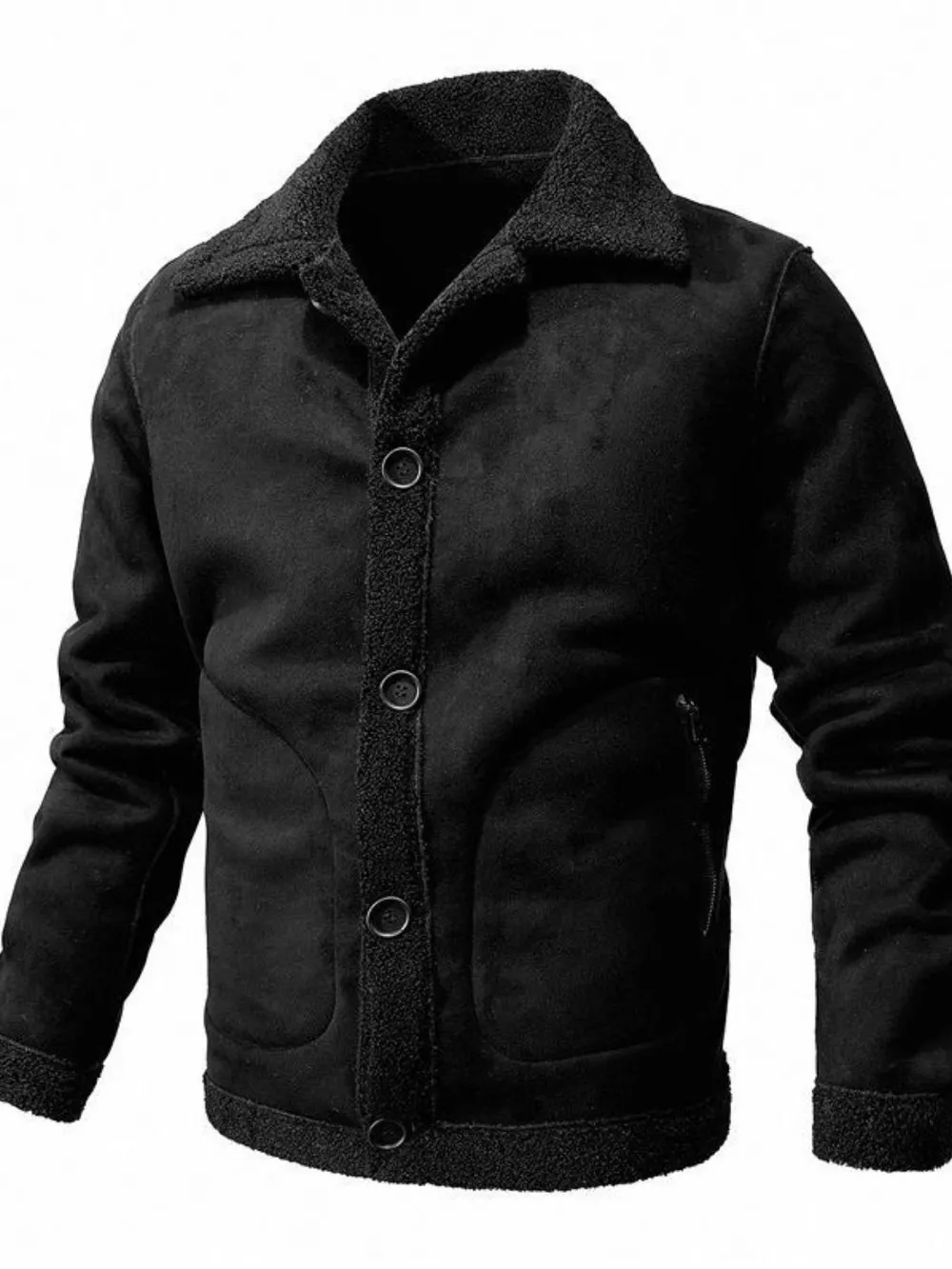 Men's Plus Size Shearling Lined Button Up Jacket, image 4