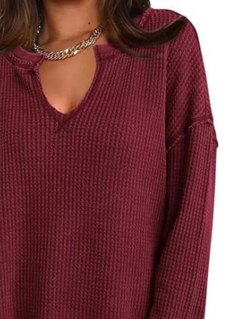 Slit Notched Long Sleeve T-Shirt, image 3