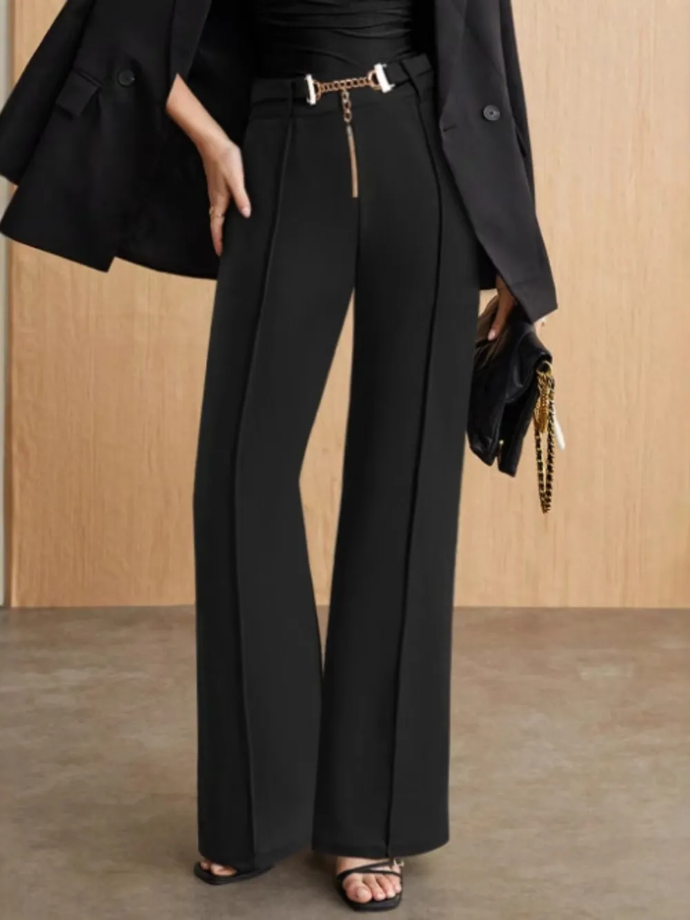 Chain Detail High Waist Pants, image 3