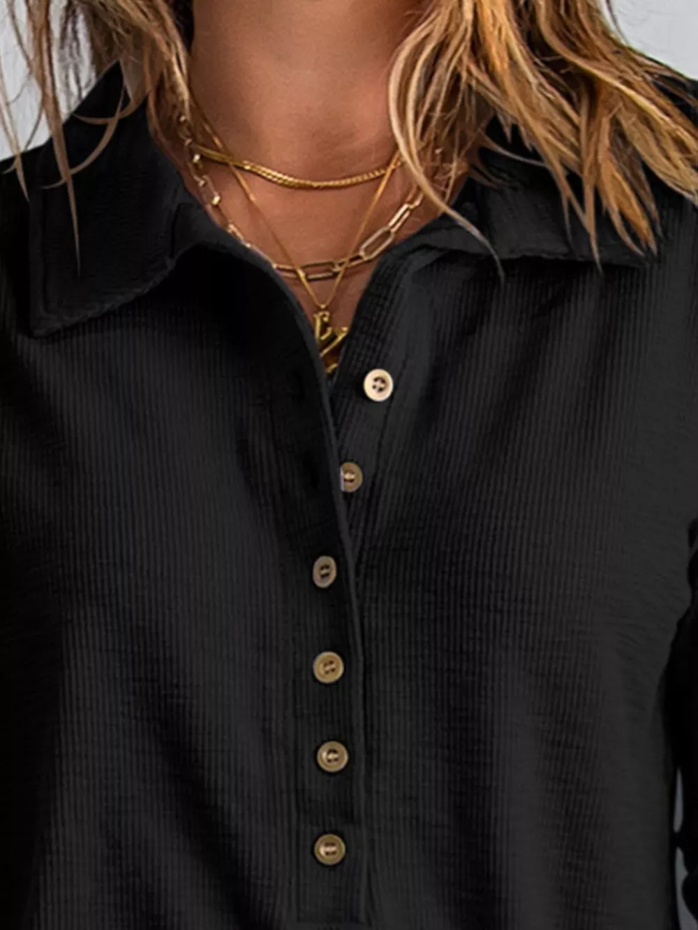 Full Size Button Detail Long Sleeve Top Plus Size, image 2