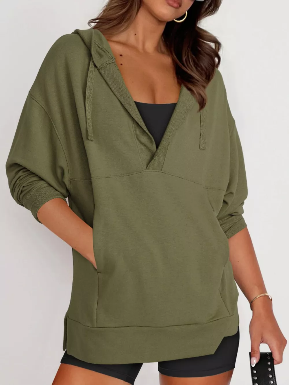 Drawstring Kangaroo Pocket Long Sleeve Hoodie, image 13