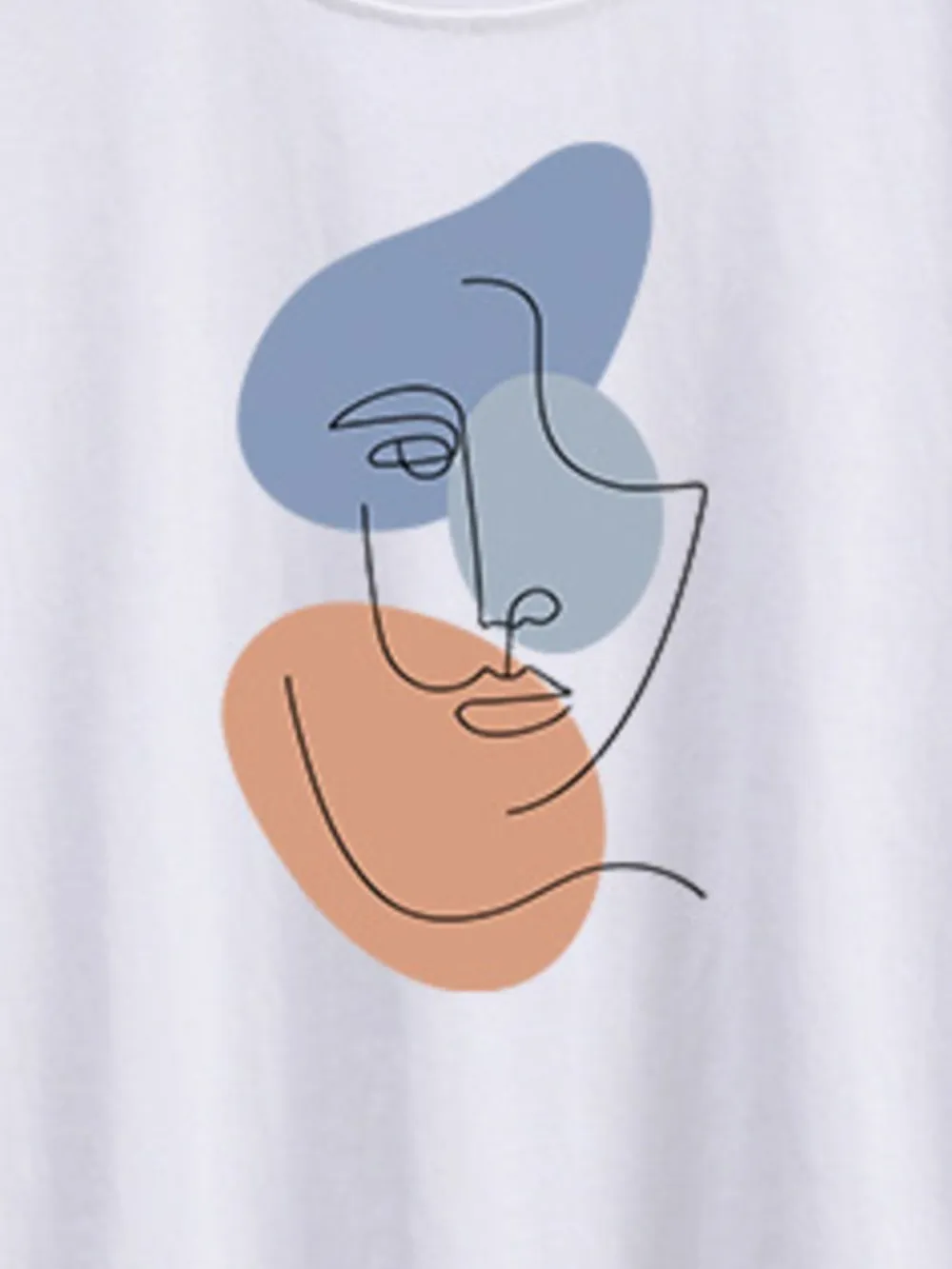 Abstract Face Graphic Casual Round Neck T-Shirt, image 4