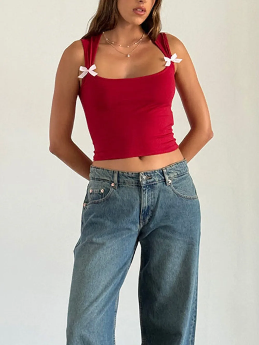 Bow Detail Square Neck Cropped Tank, image 13