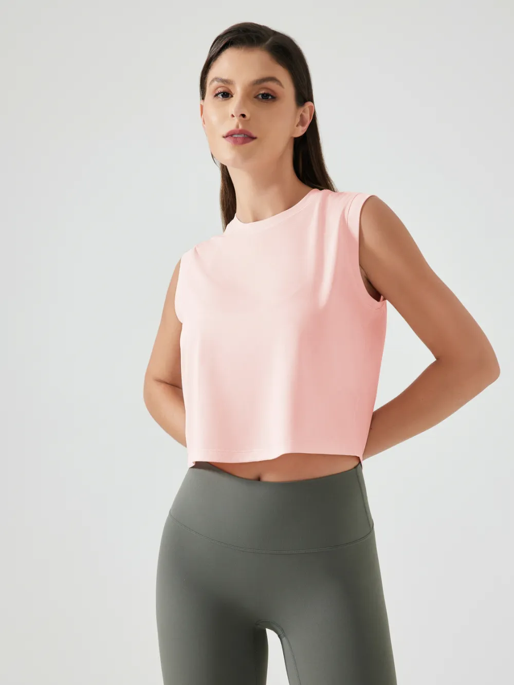 Round Neck Cropped Active Tank, image 2