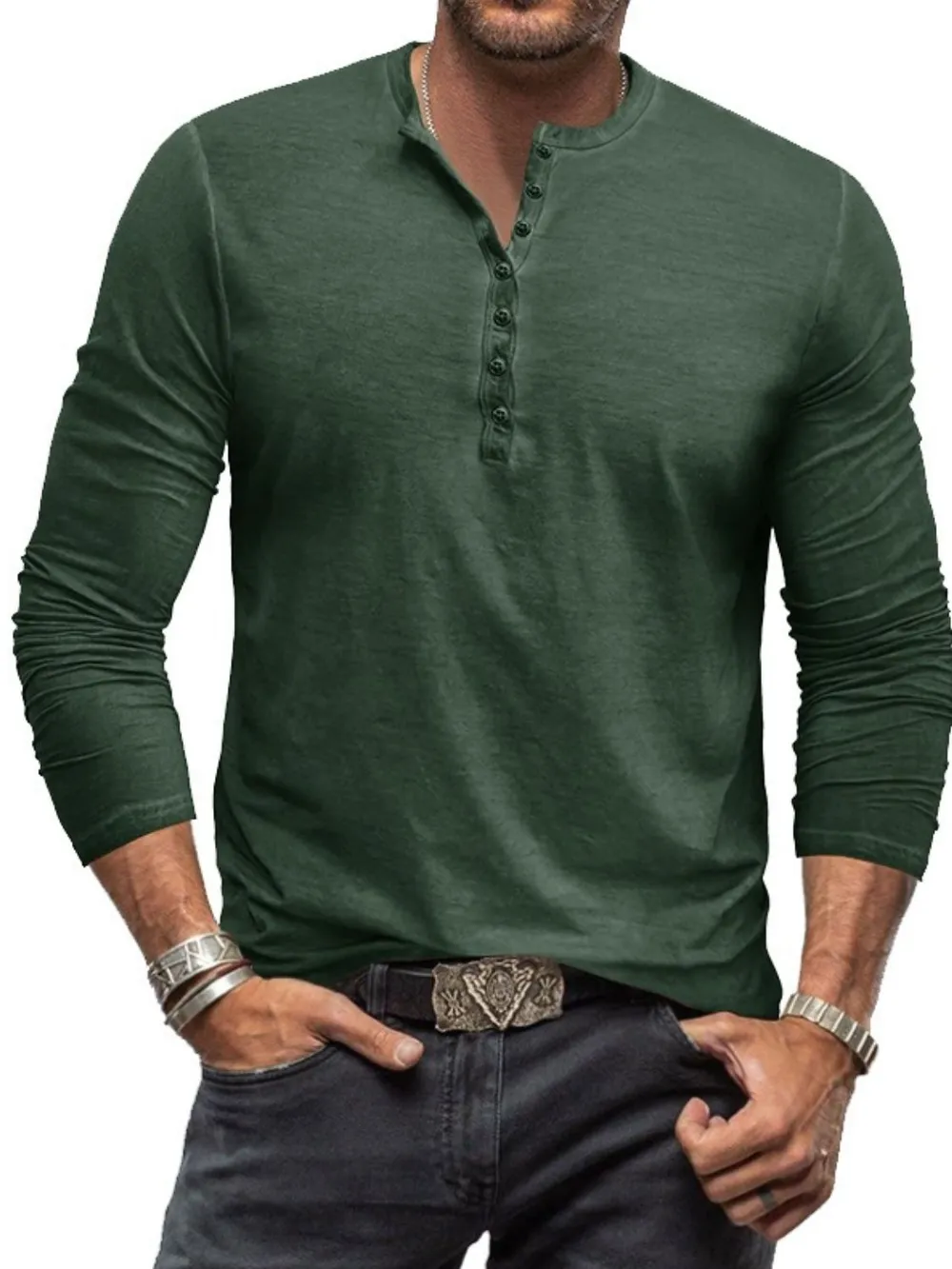 Men's Full Size Button Detail Long Sleeve Top Plus Size, image 4