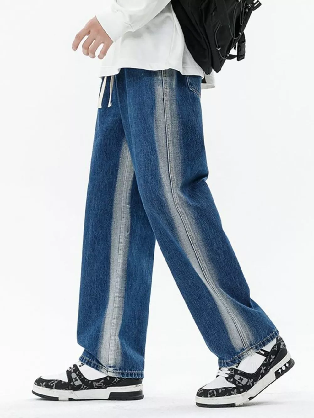 Men's Full Size Drawstring Relaxed Fit Wide Leg Jeans Plus Size, image 7