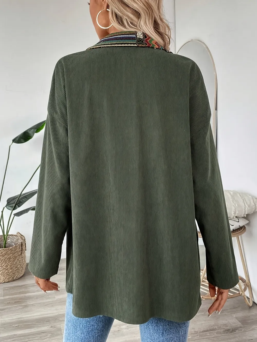 Snap Down Long Sleeve Jacket with Chest Pockets, image 3