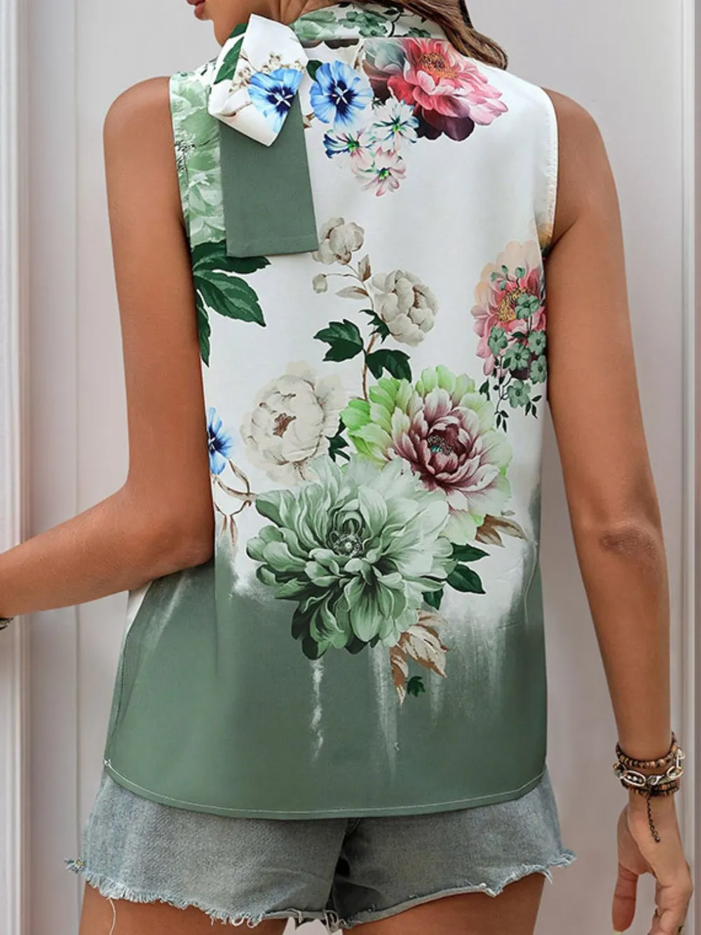 Tied Flower Printed Mock Neck Top, image 2