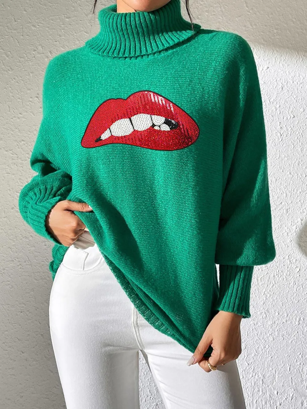 Lip Turtleneck Long Sleeve Sweater, image 2
