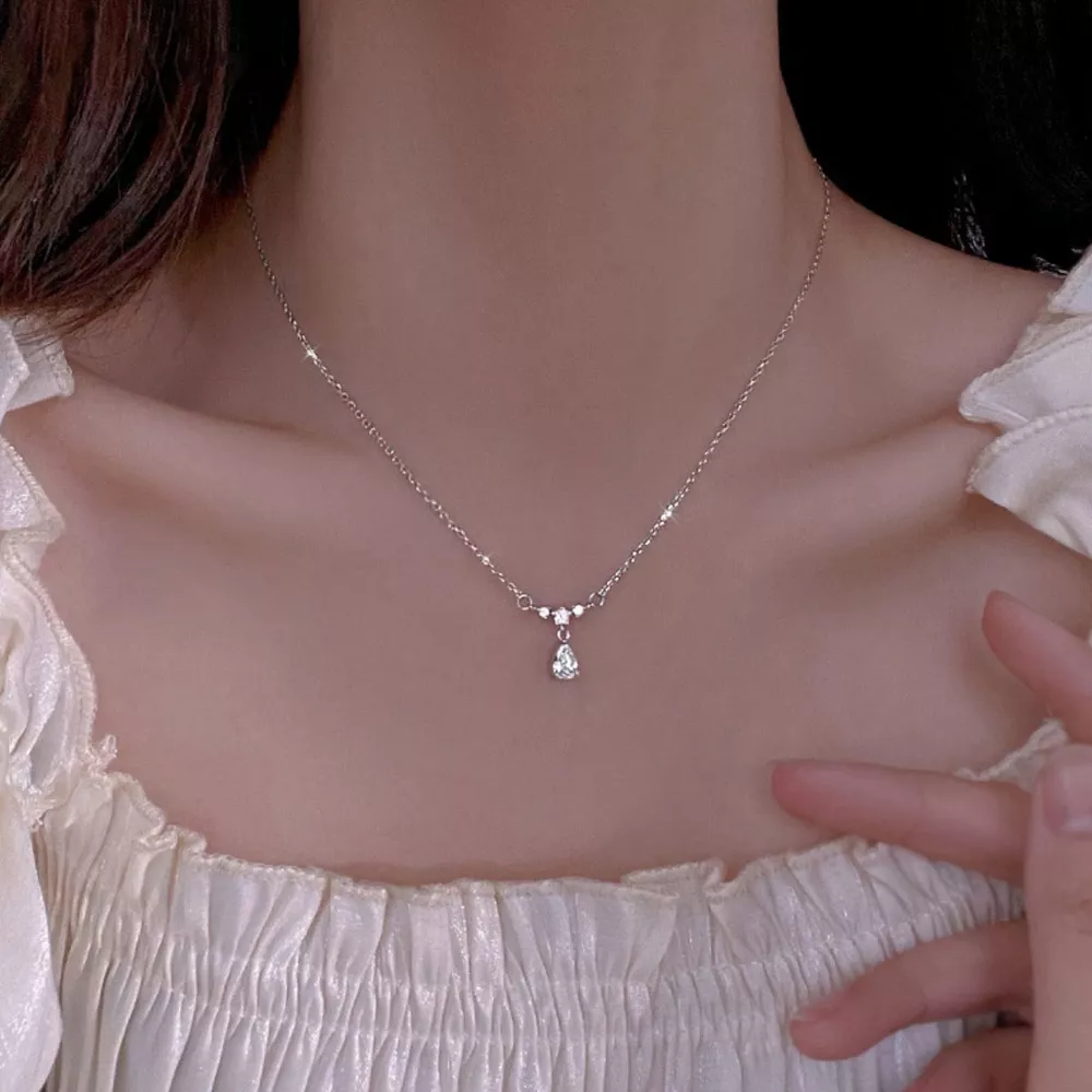925 Sterling Silver Zircon Teardrop Necklace, image 4