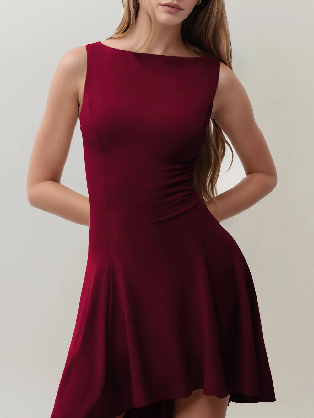 High-Low Round Neck Sleeveless Mini Dress, image 2