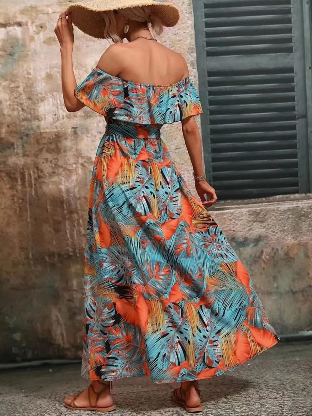 Ruffled Printed Off Shoulder Maxi Dress, image 2