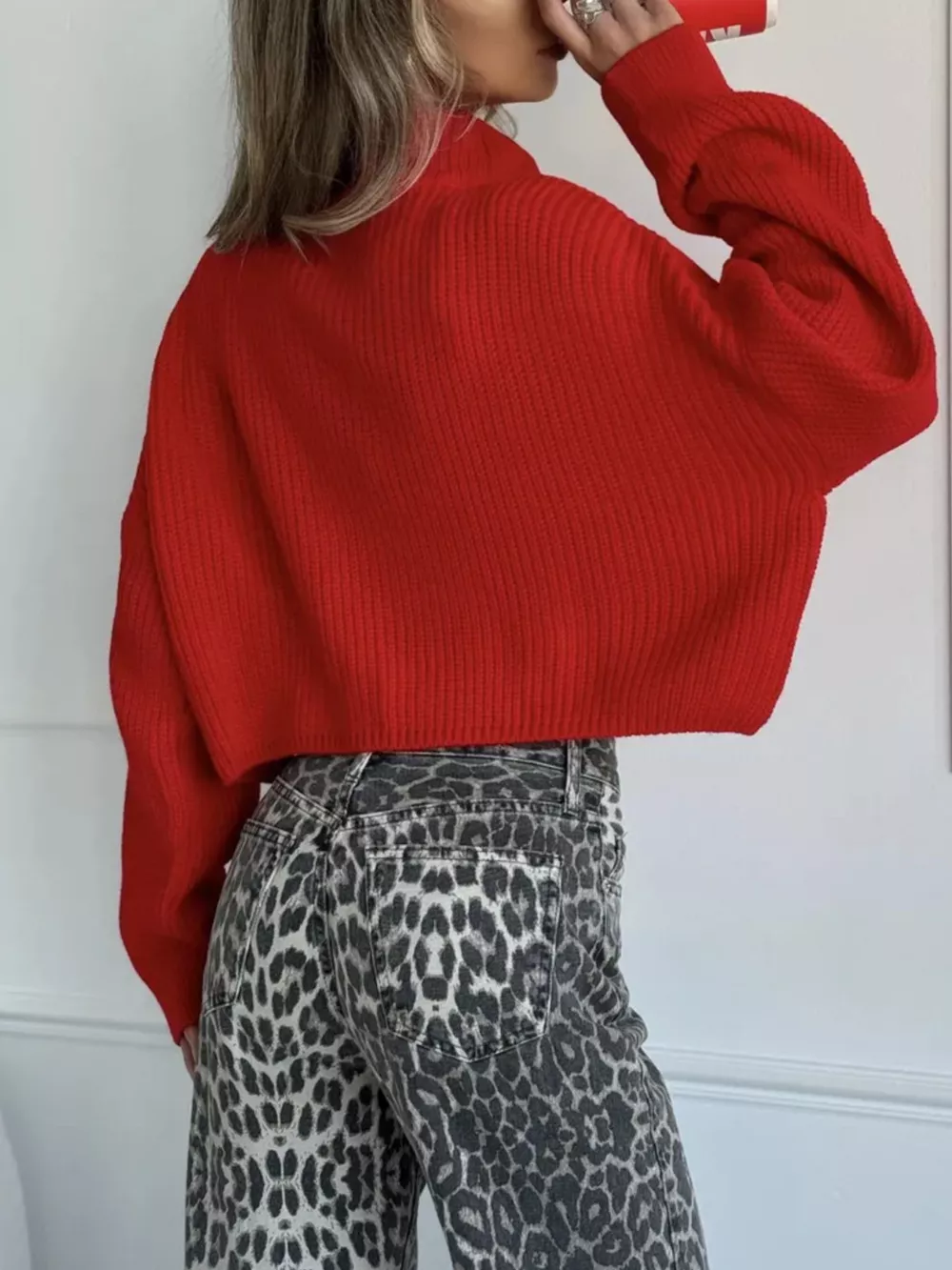 Half Zip Dropped Shoulder Sweater, image 4