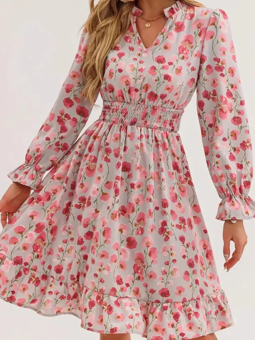Floral Print Flounce Sleeve Ruffle Hem Dress, image 4