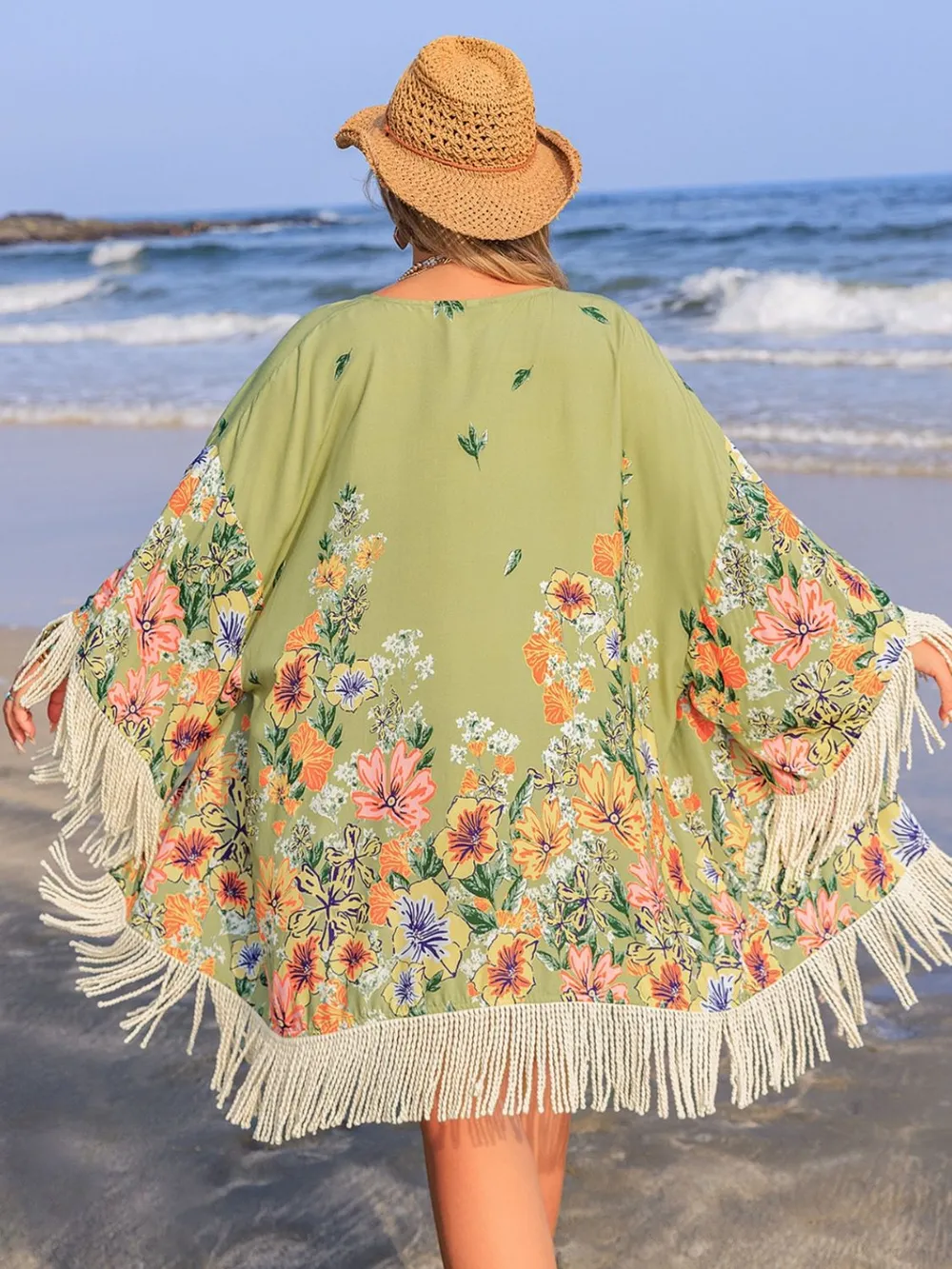 Plus Size Fringe Open Front Cover-Up, image 2