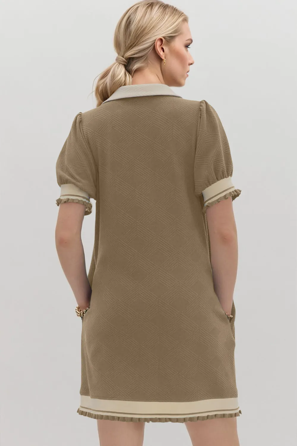 Frill Contrast Trim Jnny Collar Short Sleeve Mini Dress, image 3