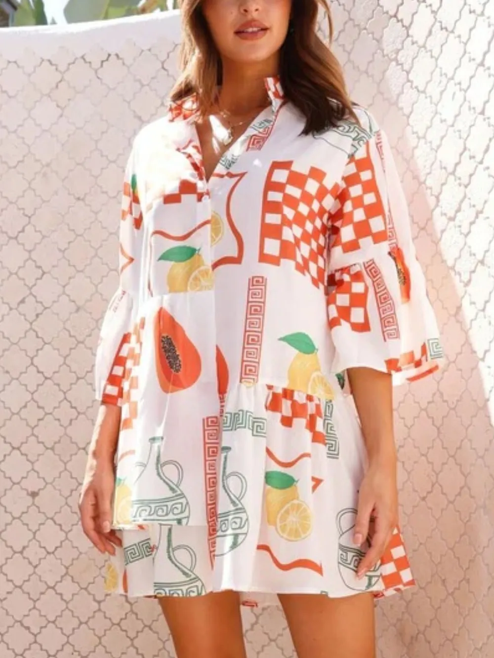 Printed Three-Quarter Sleeve Mini Dress, image 8