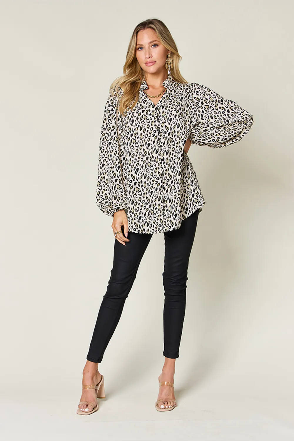 Full Size Leopard Long Sleeve Blouse, image 5