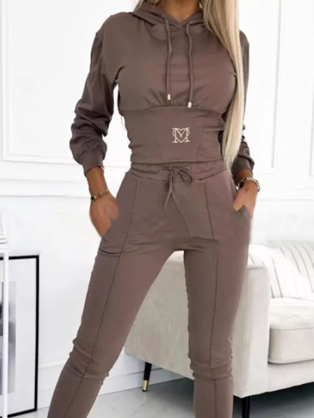 Full Size Drawstring Cropped Hoodie and Pants Set Plus Size, image 16