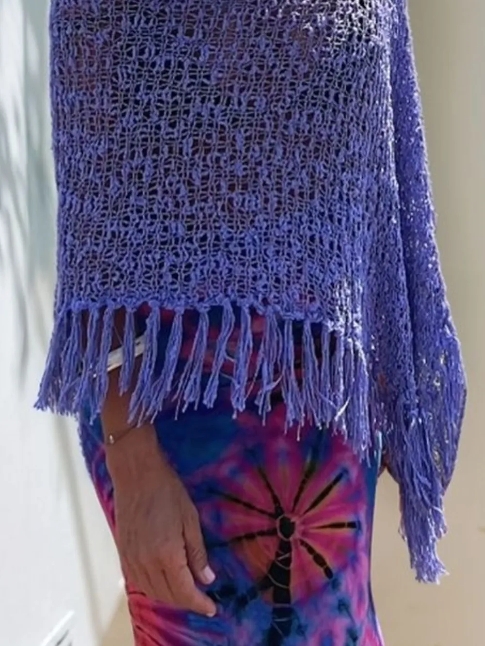 Tassel Boat Neck Knit Shawl, image 3