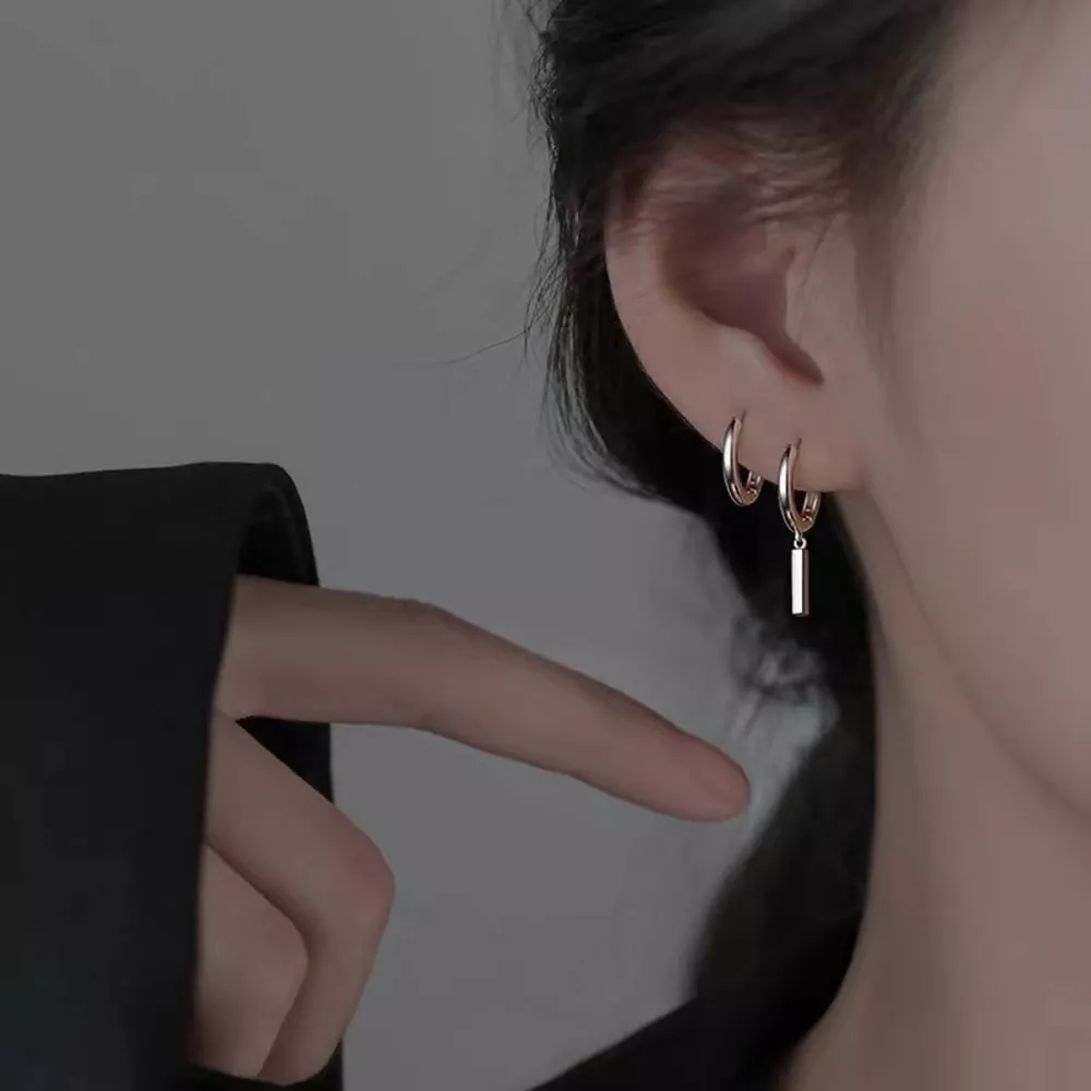 925 Sterling Silver Hoop Bar Earrings
