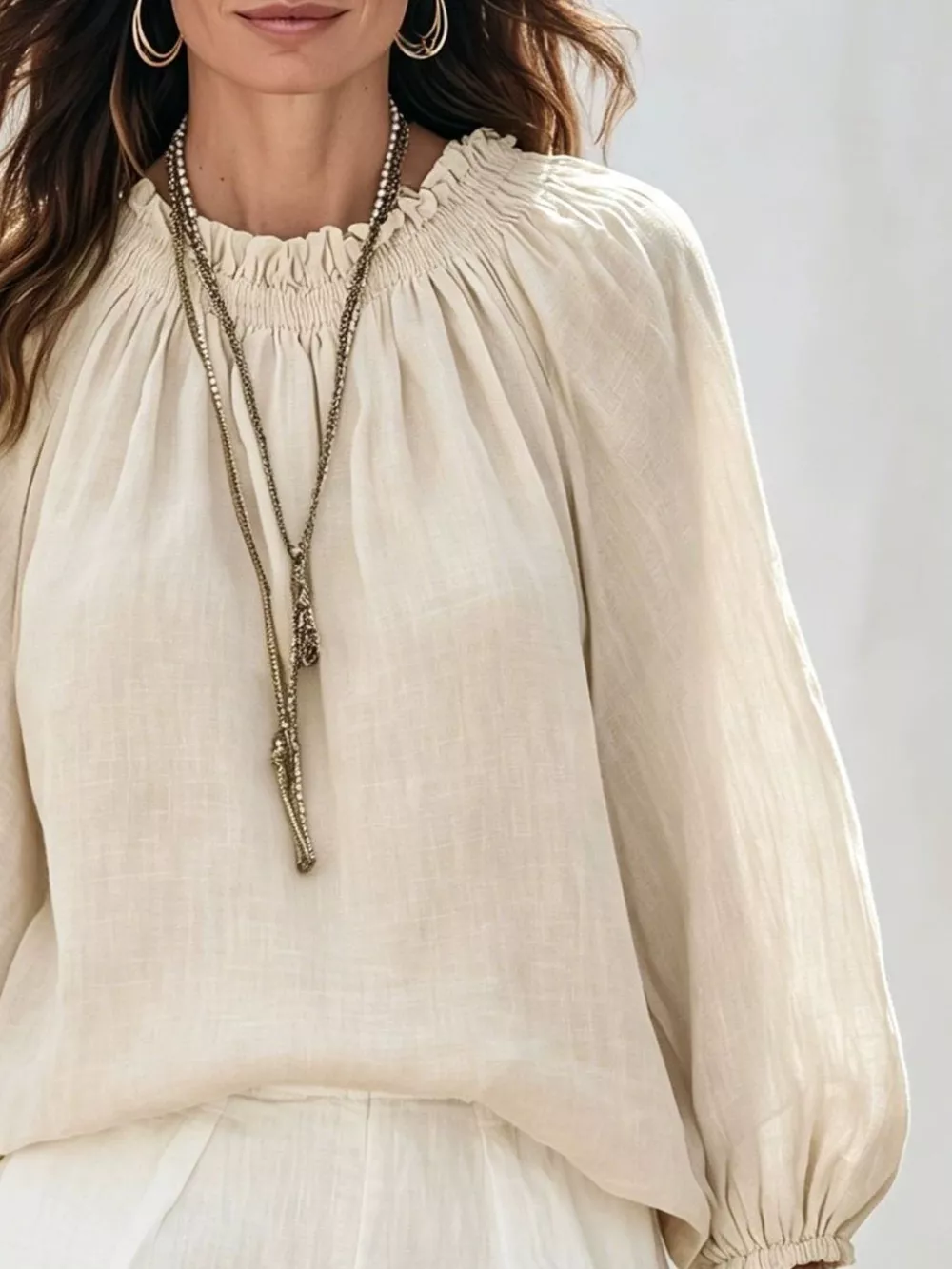 Round Neck Balloon Sleeve Blouse, image 6