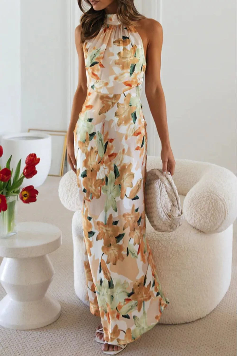Floral Print Halter Neck Maxi Dress, image 4