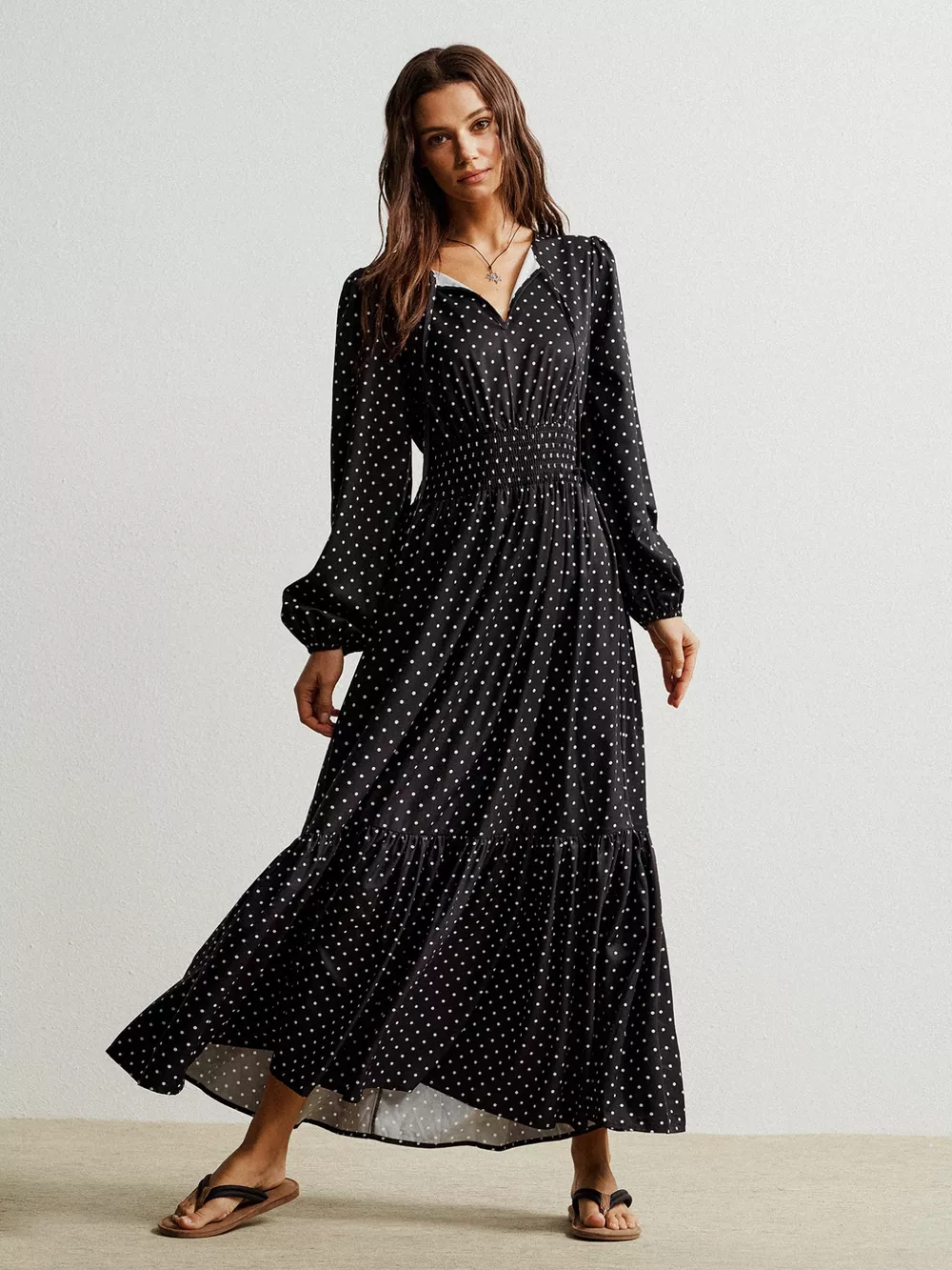 Polka Dot Long Sleeve Maxi Dress, image 3
