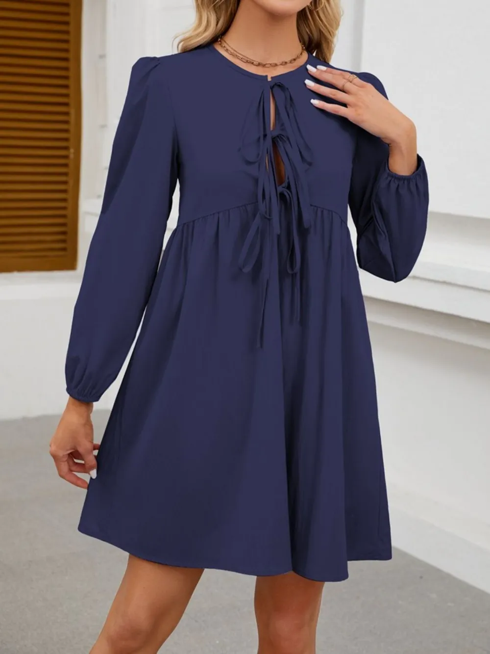 Tie Front Long Sleeve Mini Dress, image 8