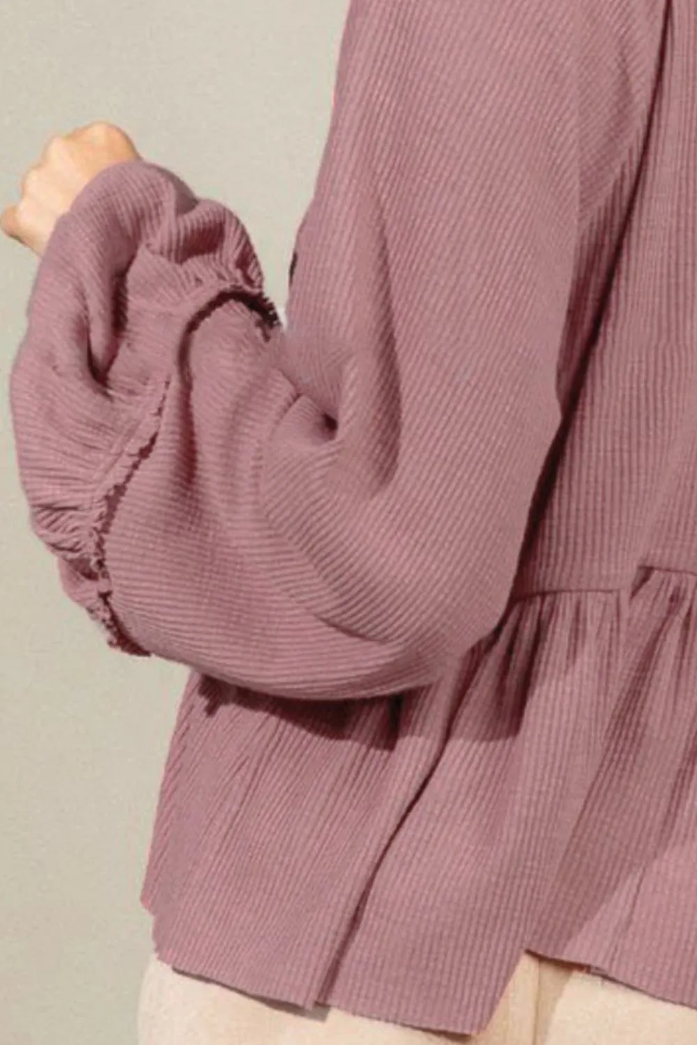 Notched Balloon Sleeve Peplum Blouse, image 12