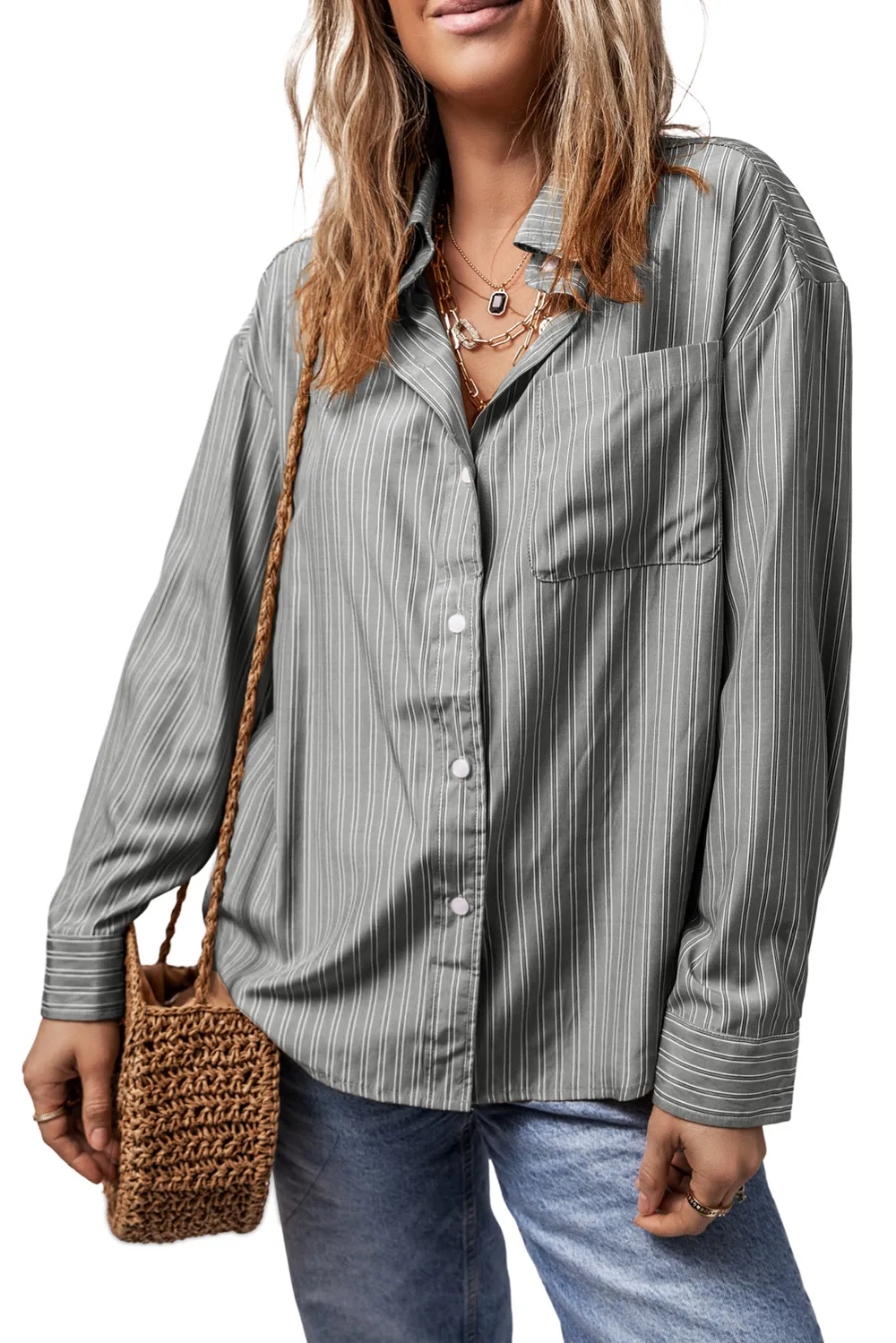 Striped Button Up Long Sleeve Shirt, image 4