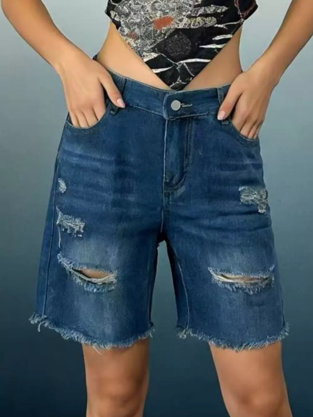 Full Size Ripped Frayed Hem Denim Shorts Plus Size, image 2