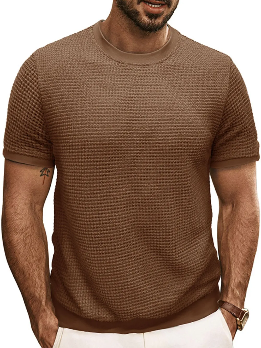 Men's Textured Knit Crew Neck T-Shirt, image 9