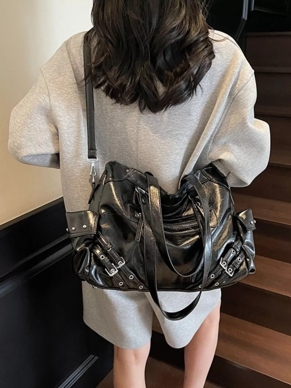 Buckle Accents Shoulder Bag