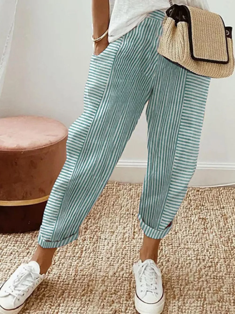 Full Size Striped Casual Pants Plus Size, image 4