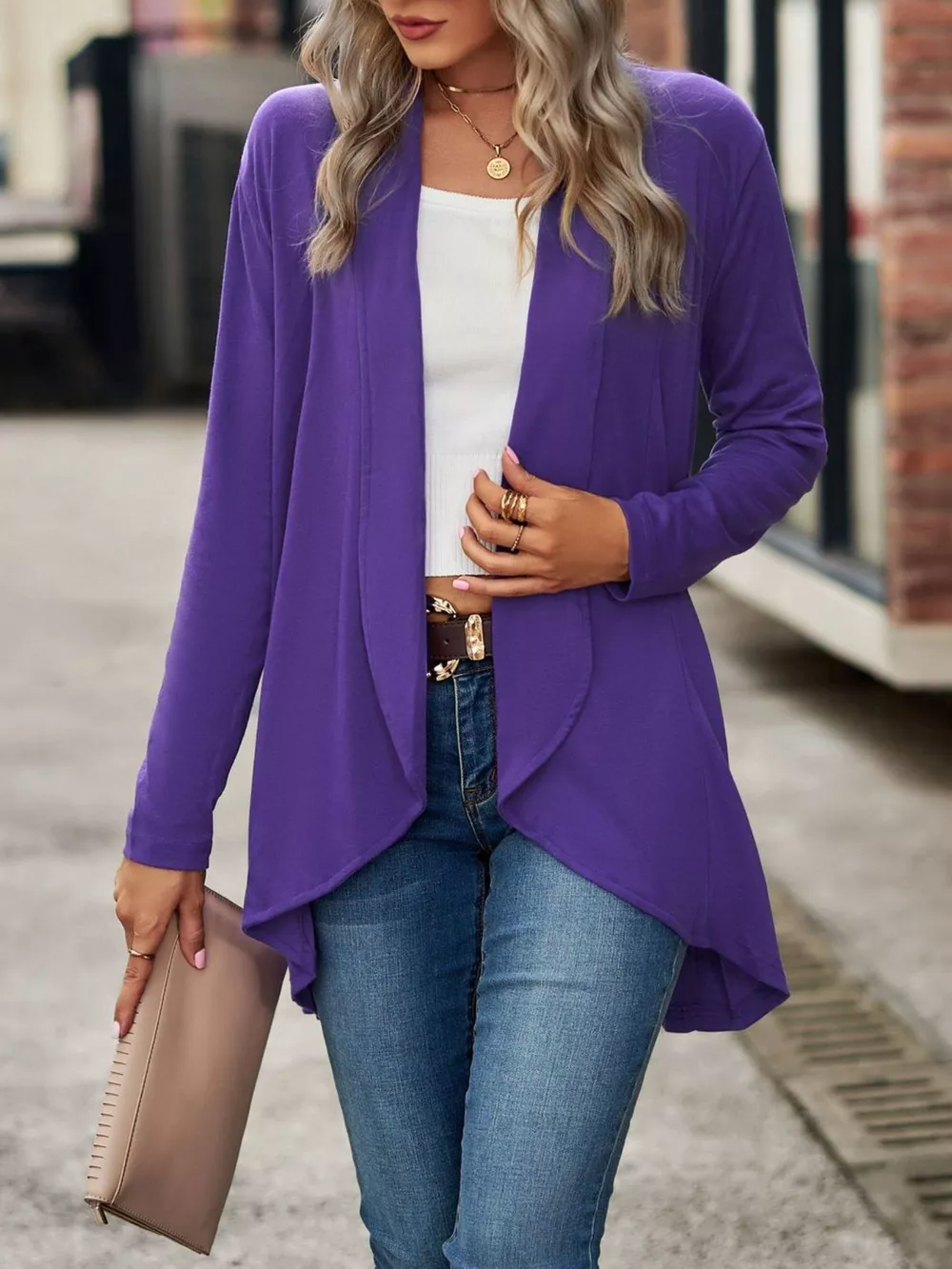 Open-Front Dropped Shoulder Cardigan, image 4