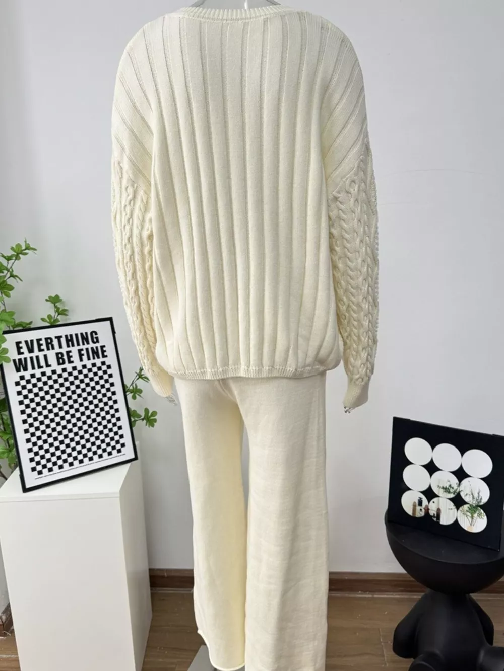 Cable Knit Cardigan & Wide Leg Pants Sweater Set, image 3
