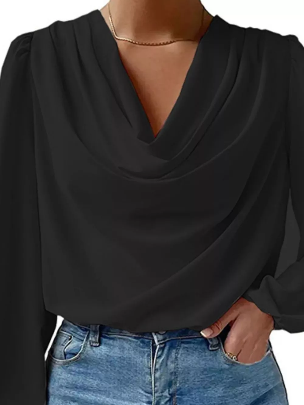 Full Size Cowl Neck Balloon Sleeve Blouse Plus Size, image 2