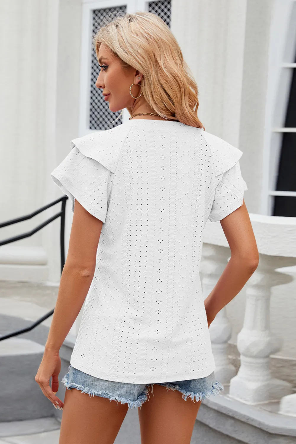 Eyelet Notched Short Sleeve T-Shirt, image 9
