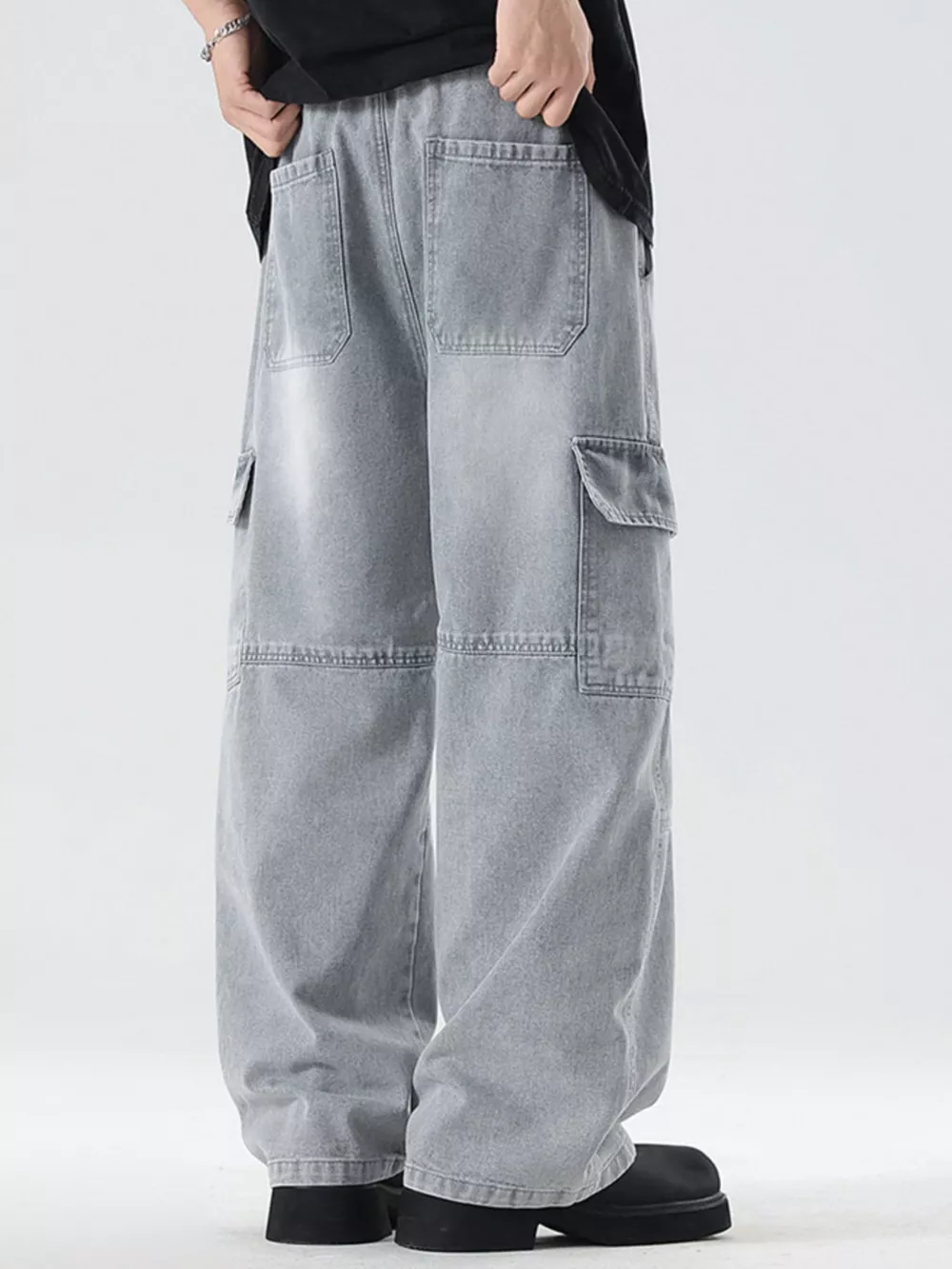 Men's Full Size Vintage Wash Wide Leg Jeans Plus Size, image 4