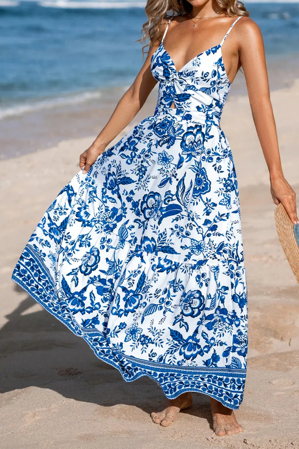 Floral Print Twisted Front Cutout Maxi Dress, image 3