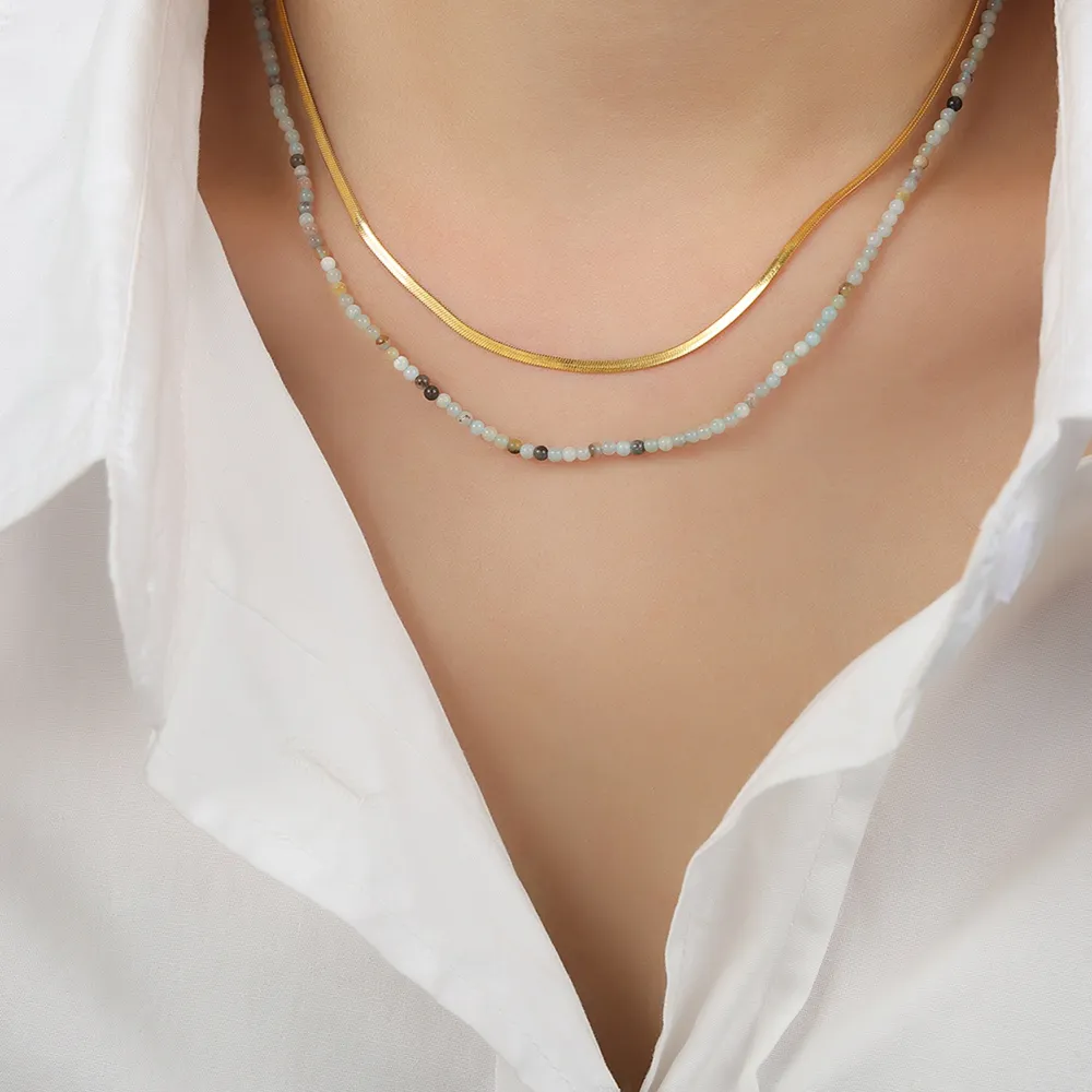 Beaded Titanium Steel Double-Layered Necklace, image 2