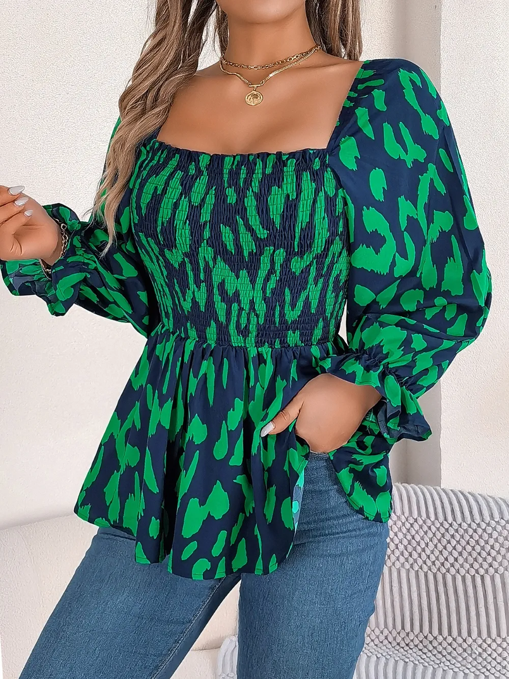 Square Neck Flounce Sleeve Blouse, image 15