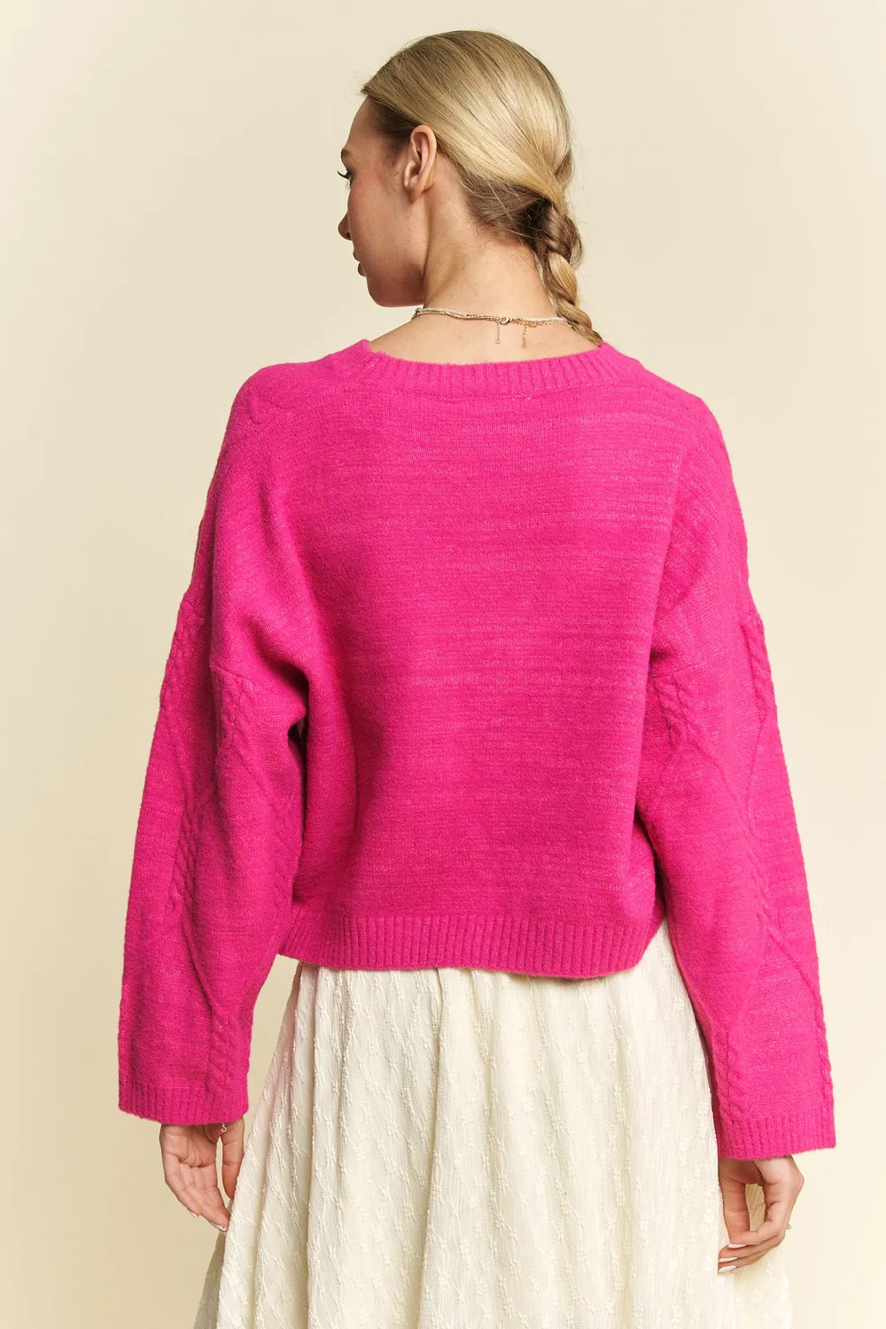 Diamond Cable Pattern Drop Shoulder Sweater, image 5