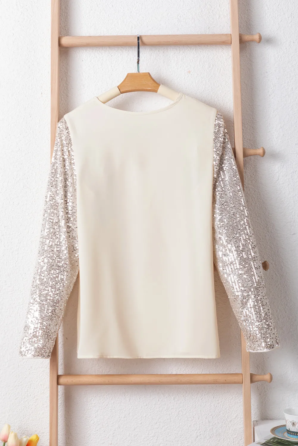 Sequin V-Neck Long Sleeve Blouse, image 3