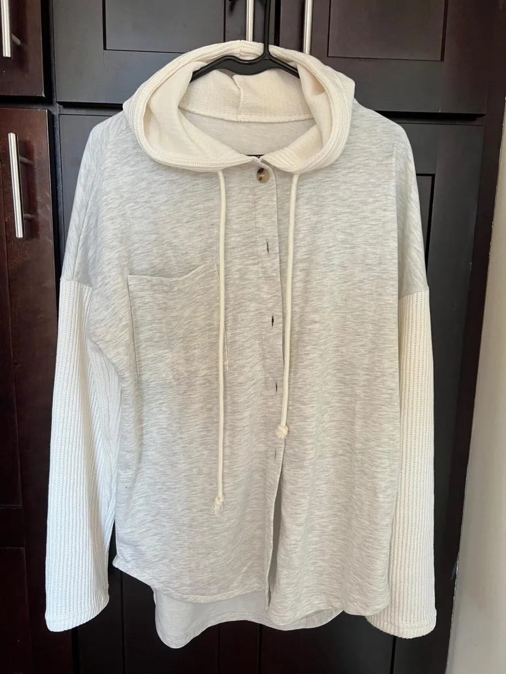 Drawstring Button Front Hoodie, image 3