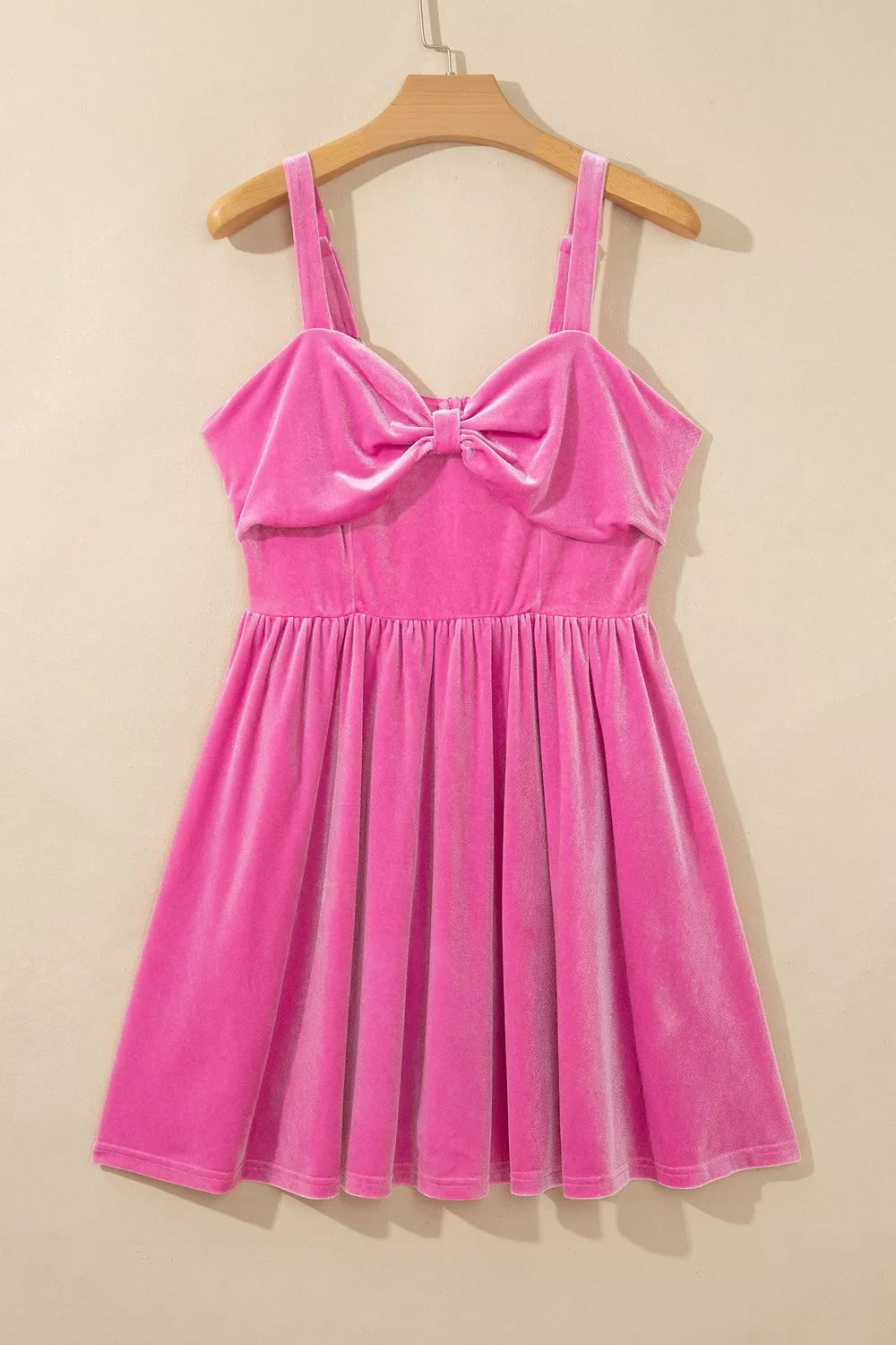 Sweet Bow Neck Adjustable Strap Velvet Short Dress, image 8