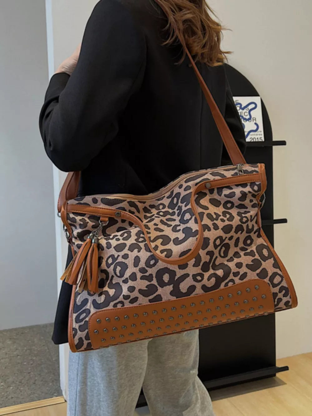 Leopard Studded Tote Bag, image 3