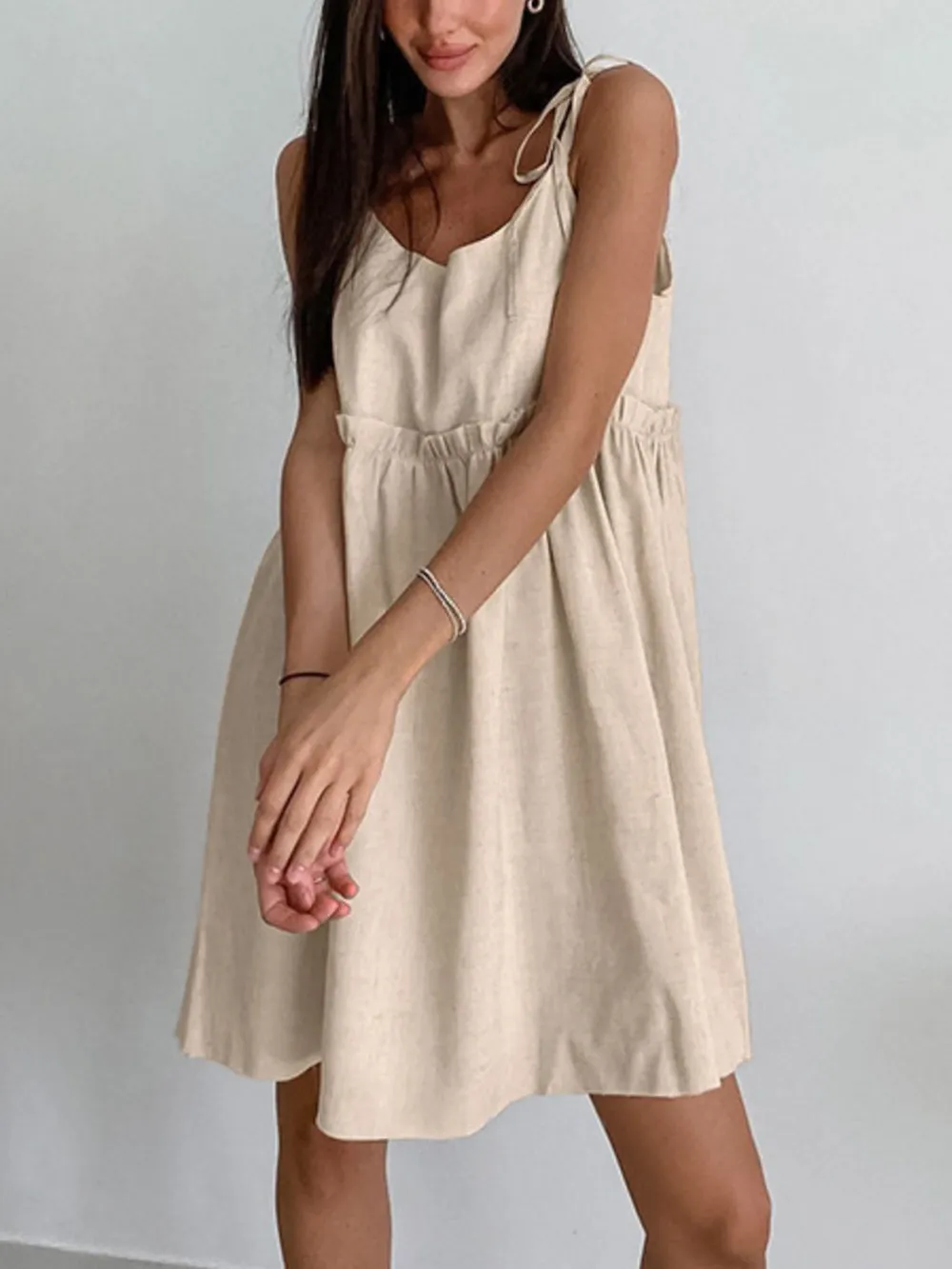 Tie-Shoulder Frill Mini Dress, image 4