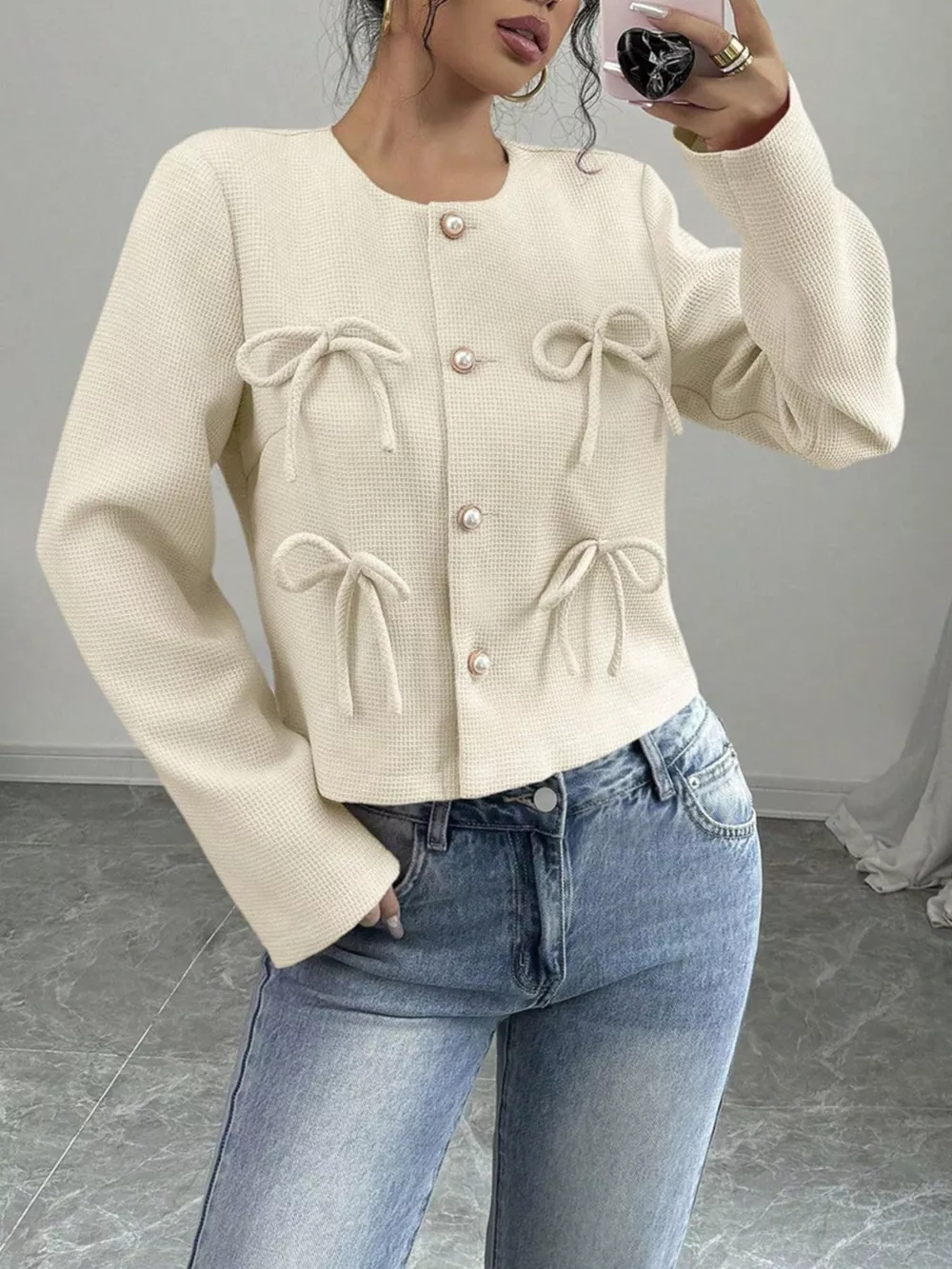 Bow Detail Cropped Outerwear, image 3